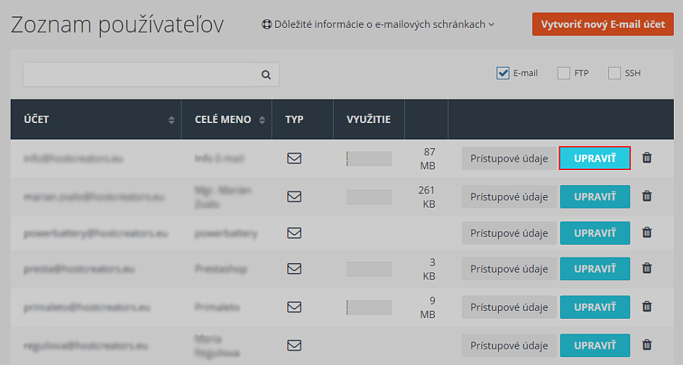 Nastavenia emailu