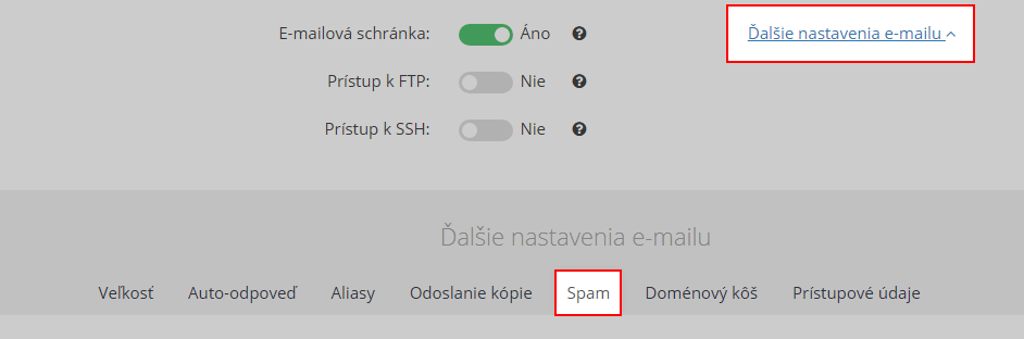 Upraviť nastavenia emailu